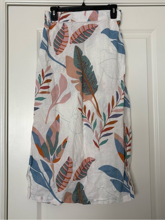 Cynthia Rowley Dresses & Skirts - White Floral Linen Blend Midi Skirt with Blue and Coral Leaves